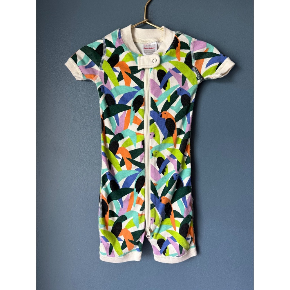Hanna Andersson Tropical Parrot Organic Cotton Zip Romper 12-18 Months